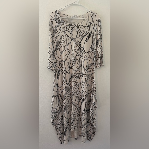 Bryn Walker Chelsea Jersey Knit Tulip Dress Floral Artsy Lagenlook Stretch Small - Picture 1 of 13